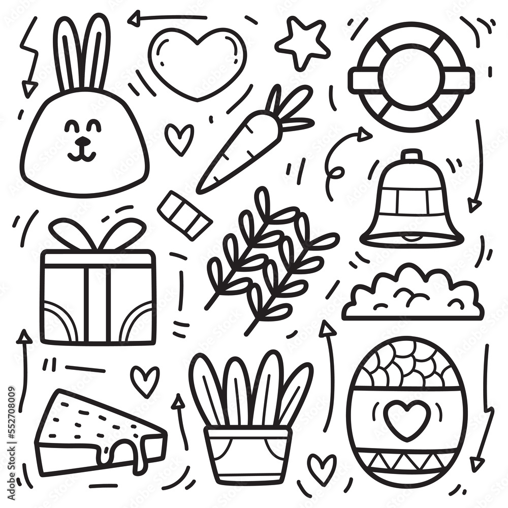 Doodle easter cartoon illustration design for decorative elements Doodle easter cartoon illustration design for decorative elements