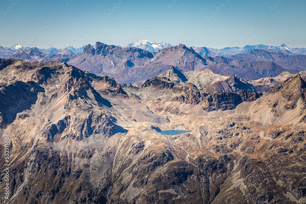 Bernina and Palu mountain range with lake in the Alps, Engadine, Switzerland Bernina and Palu mountain range with lake in the Alps, Engadine, Switzerland