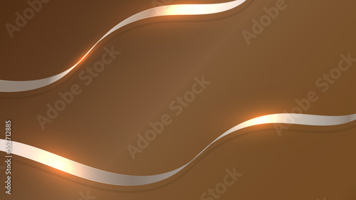 Abstract ribbon lines elements with glowing light effect on brown background.