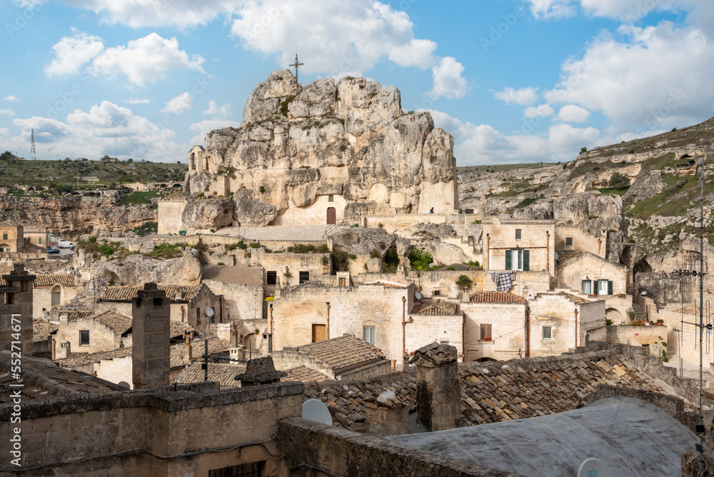 View of church of Saint Mary of Idris in historic downtown Matera, Italy