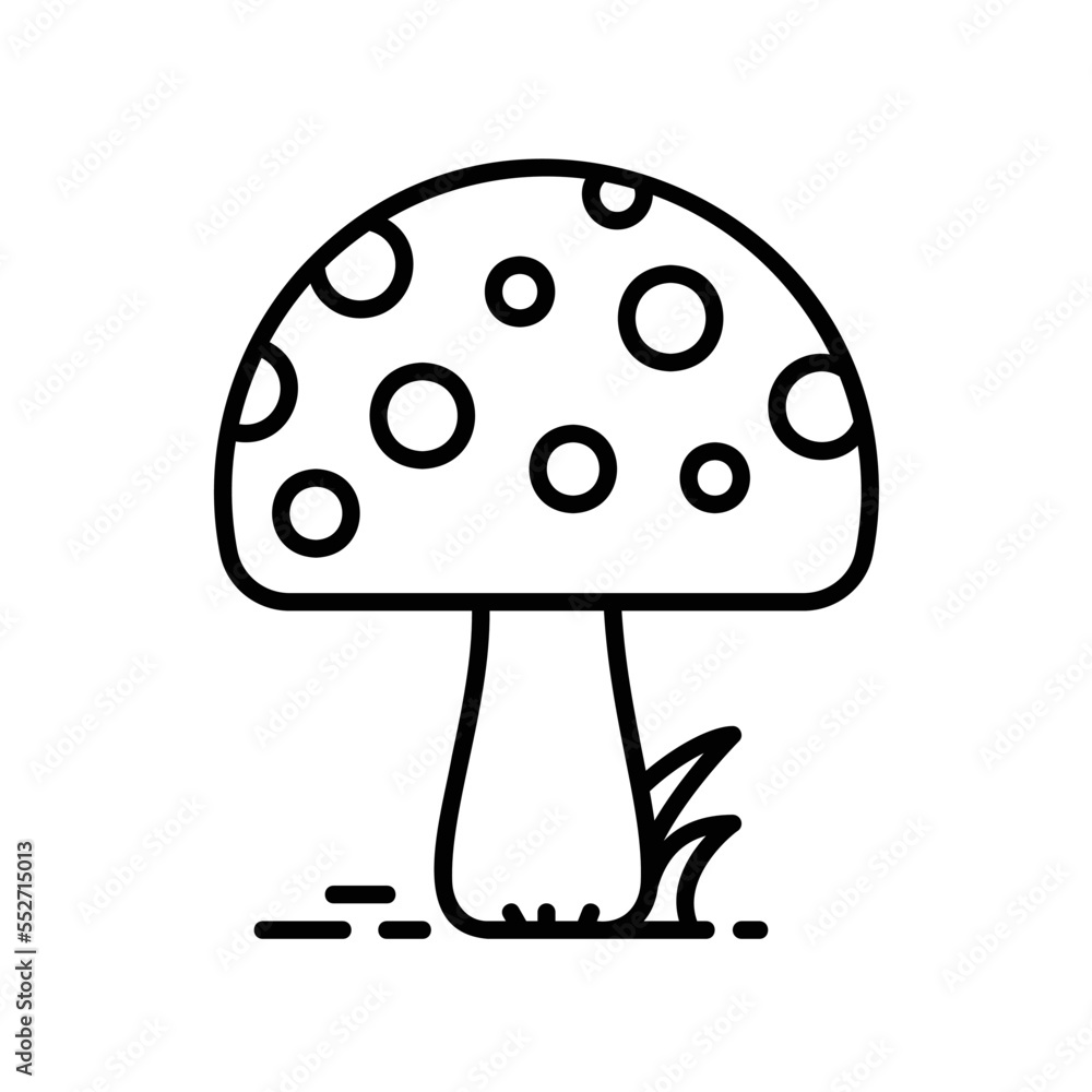 Blossom mushroom icon with spot and grass for food or toxic ingredients Blossom mushroom icon with spot and grass for food or toxic ingredients