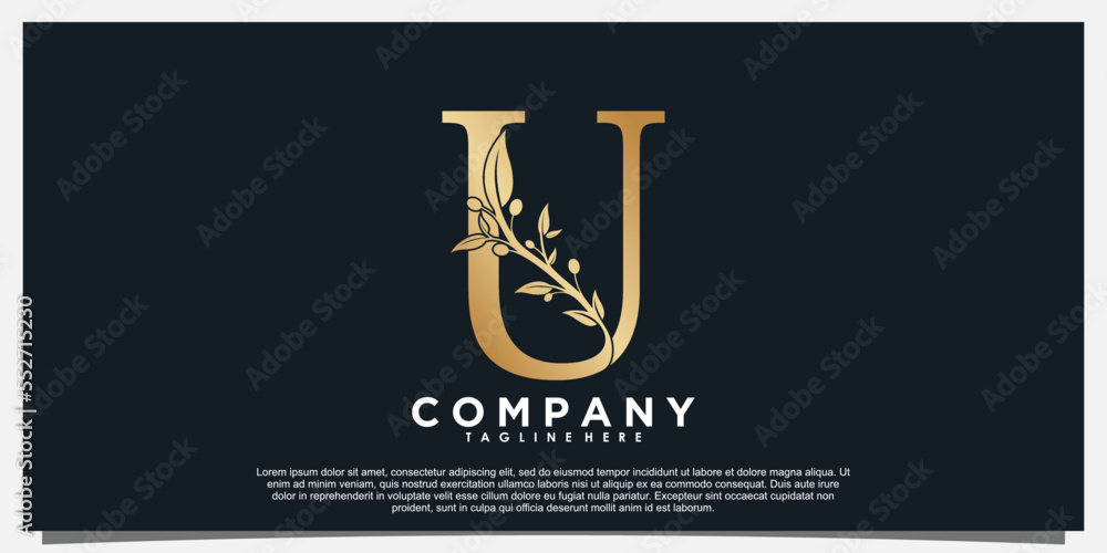 letter U logo design with olive icon unique concept