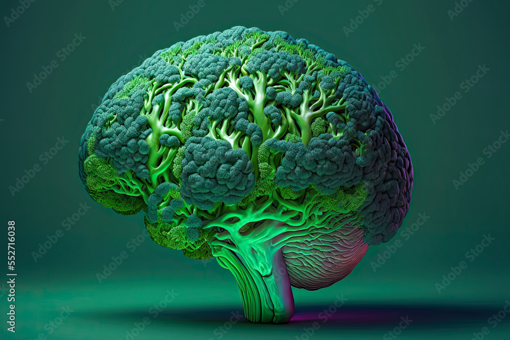 Human brain made of broccoli. Generative AI Stock Illustration | Adobe ...