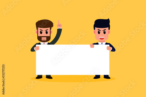 Businessman holding blank board. Business Concept. Vector illustration