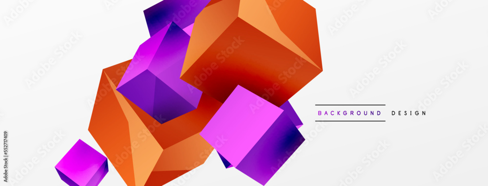 3d cubes vector abstract background. Composition of 3d square shaped basic geometric elements. Trendy techno business template for wallpaper, banner, background or landing 3d cubes vector abstract background. Composition of 3d square shaped basic geometric elements. Trendy techno business template for wallpaper, banner, background or landing