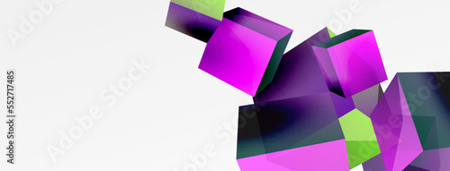 3d cubes vector abstract background. Composition of 3d square shaped basic geometric elements. Trendy techno business template for wallpaper, banner, background or landing