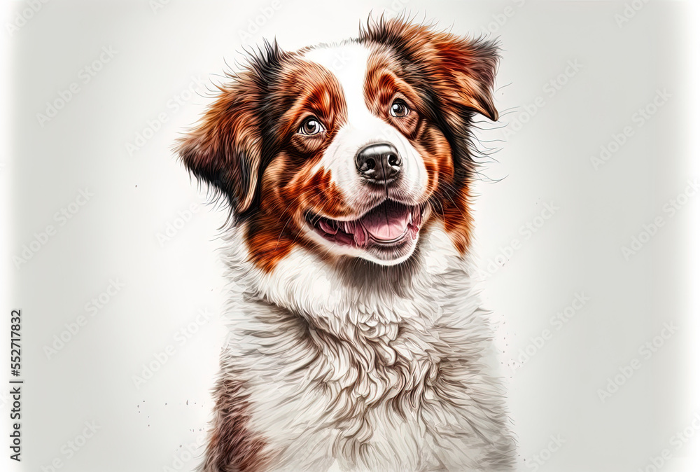 Happy puppy dog portrait isolated on a white backdrop. obedience idea. Generative AI