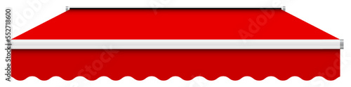 Full red straight awning tent canopy. 3D realistic vector illustration isolated on white