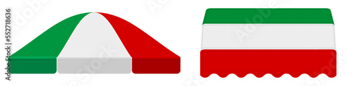 Striped awning in italy flag colors. 3D realistic vector illustration isolated on white