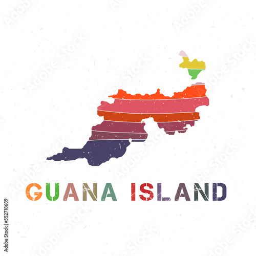 Guana Island map design. Shape of the island with beautiful geometric waves and grunge texture. Beautiful vector illustration.