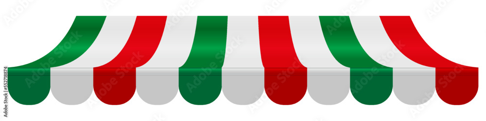 Striped awning in italy flag colors. 3D realistic vector illustration isolated on white