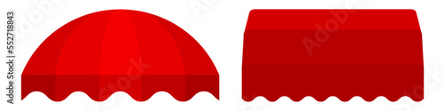 Full red dome awning tent canopy. 3D realistic vector illustration isolated on white