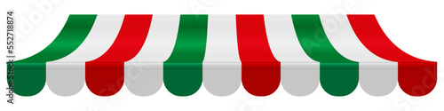 Striped awning in italy flag colors. 3D realistic vector illustration isolated on white