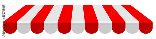 Striped red awning. 3D realistic vector illustration isolated on white