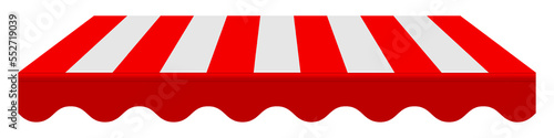 Striped red awning. 3D realistic vector illustration isolated on white