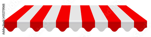 Striped red awning. 3D realistic vector illustration isolated on white