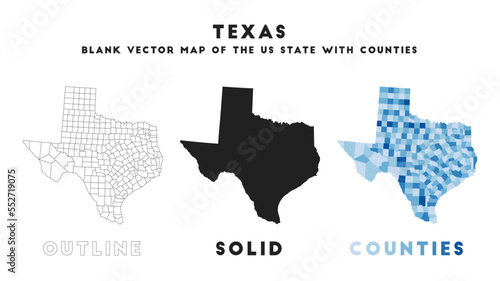 Texas map. Borders of Texas for your infographic. Vector US state shape. Vector illustration.