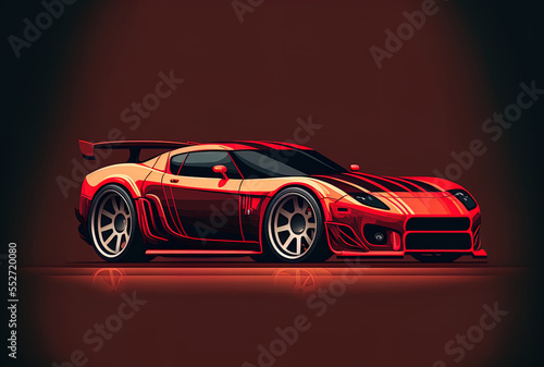 generic sport car in red on dark. Generative AI © 2rogan
