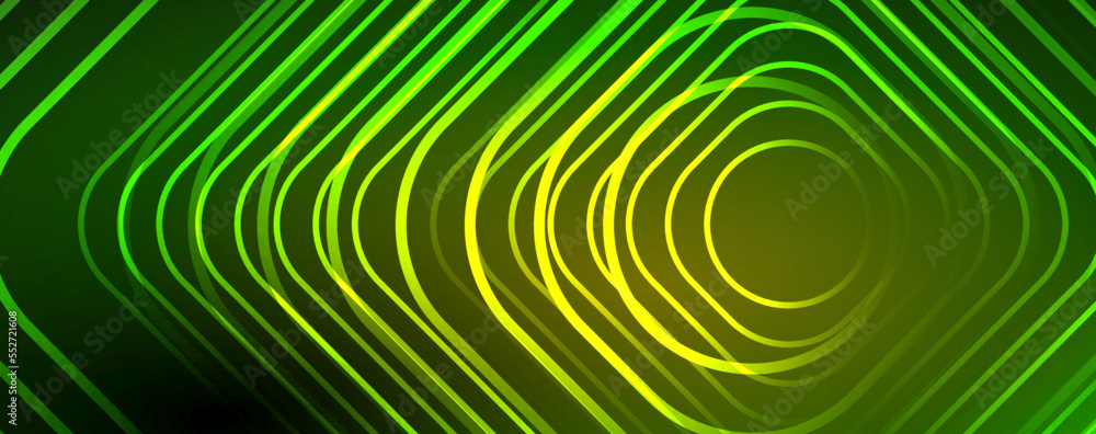 Neon glowing techno lines, hi-tech futuristic abstract background template. Vector illustration for wallpaper, banner, background, leaflet, catalog, cover, flyer Neon glowing techno lines, hi-tech futuristic abstract background template. Vector illustration for wallpaper, banner, background, leaflet, catalog, cover, flyer