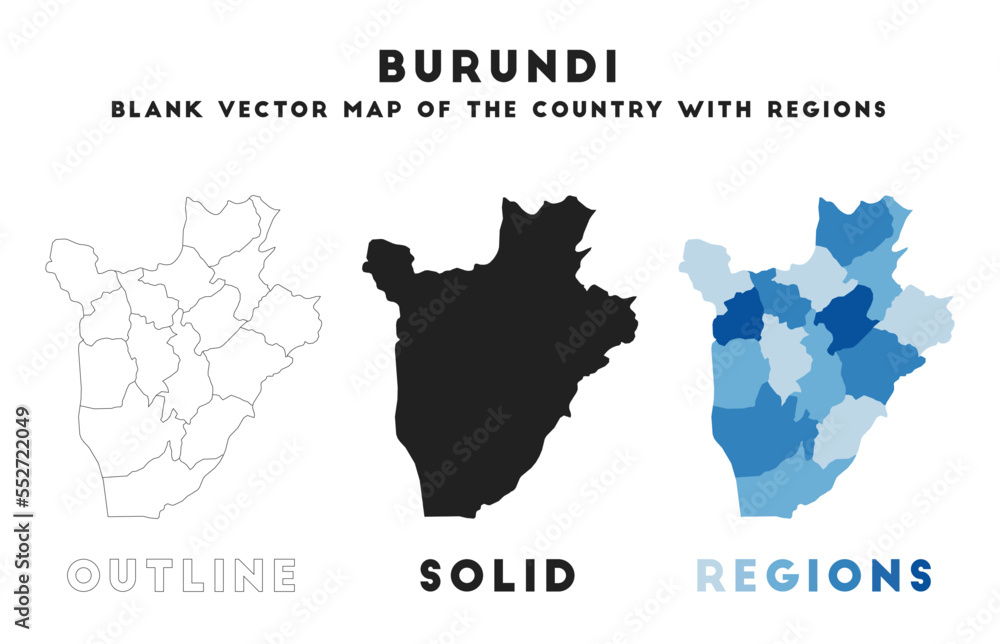 Burundi map. Borders of Burundi for your infographic. Vector country shape. Vector illustration.