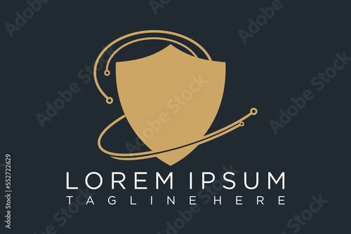 shield tech vector logo design with modern concept , abstract illustration symbol of cyber security for digital template protection software company.