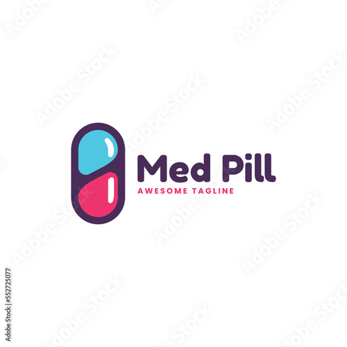 Vector Logo Illustration Med Pill Simple Mascot Style.