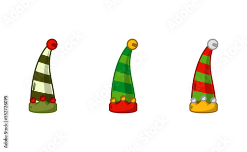 Cartoon Elf Hat Illustration. Set of Variation Colors. EPS 10 Vector