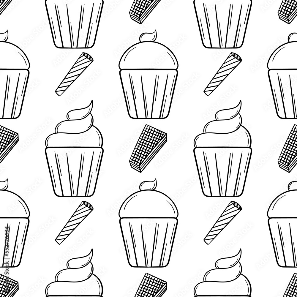 hand drawn cupcake seamless pattern on white background hand drawn cupcake seamless pattern on white background