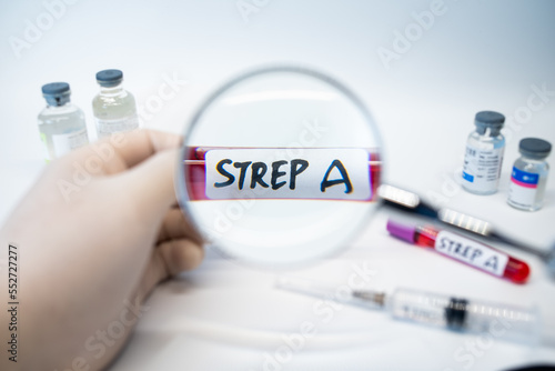 Blood collection tubes Group A Streptococcus(strep A or GAS) test positive results,medical concept photo