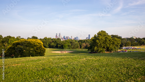 Fototapeta Naklejka Na Ścianę i Meble -  Philadelphia summer skyline, view from Fairmount Park, Pennsylvania, 2022.