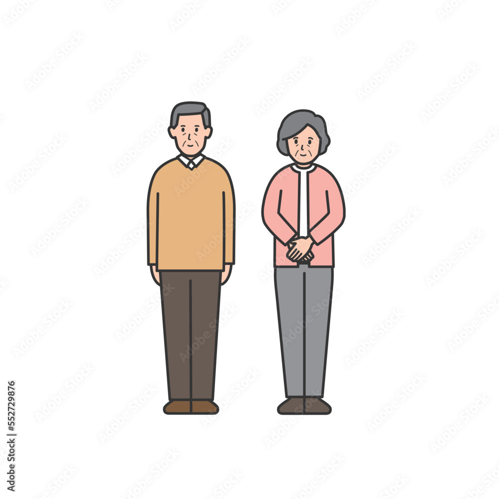 年配夫婦の全身のイラスト 年配夫婦の全身のイラスト