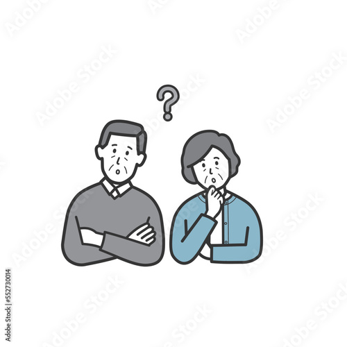 悩む老夫婦の上半身イラスト