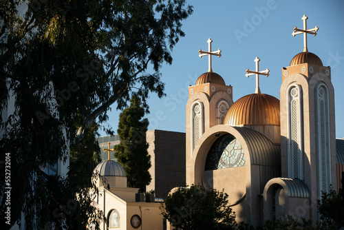 Afternoon view of a church and cityscape in downtown Torrance, California, USA. photo