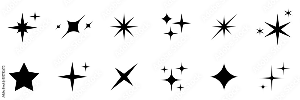 Conjunto de chispas brillantes. Brillo, luces, estrella. Concepto de decoración. Ilustración vectorial