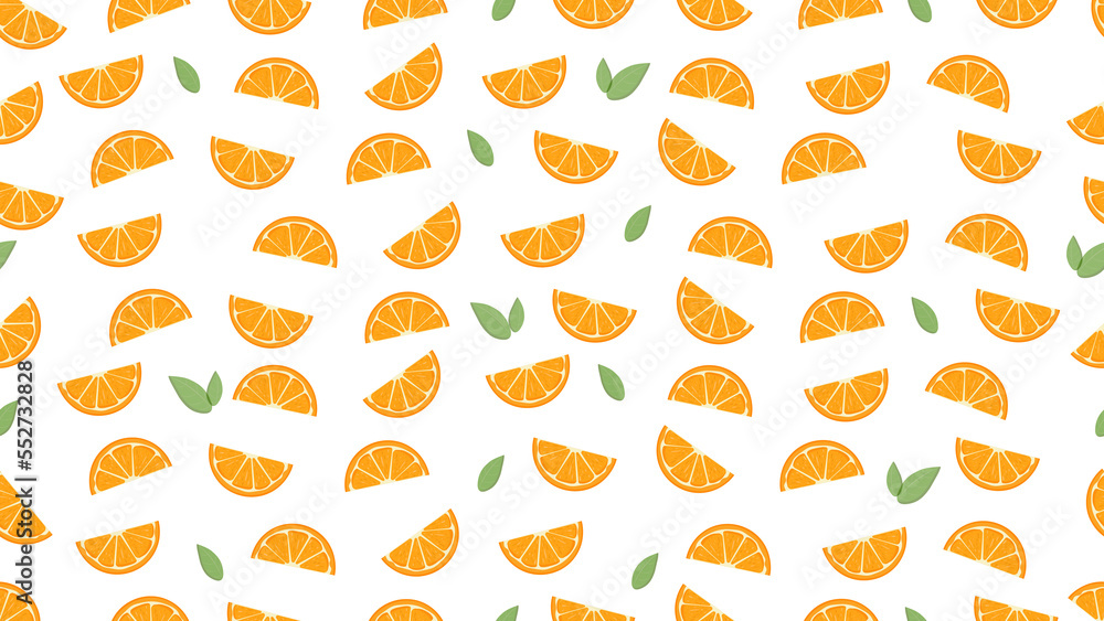 Ripe Fresh Orange slices isolated on white background. Seamless pattern.