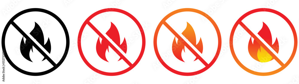 no fire icon set inside circle. style sign symbol, vector illustration no fire icon set inside circle. style sign symbol, vector illustration