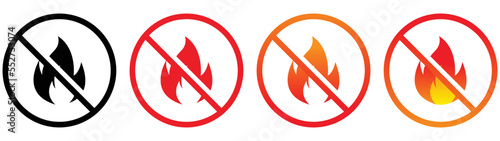 no fire icon set inside circle. style sign symbol, vector illustration