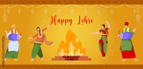Happy Lohri Festival Of Punjab Vector Illustration.