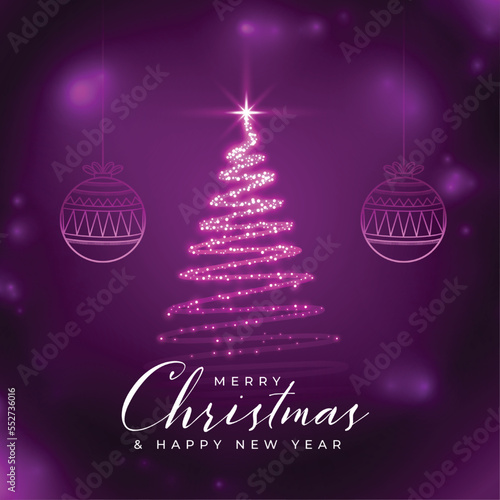 sparkling christmas tree purple wishes greeting background vector illustration