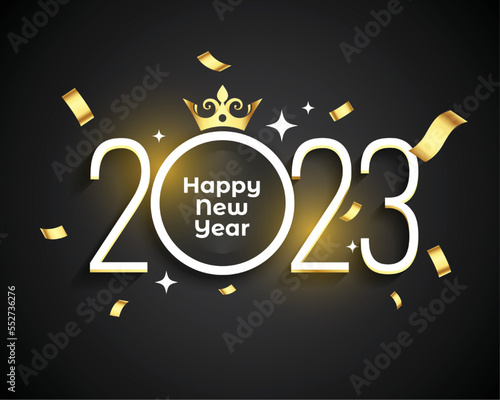 2023 new year event banner with golden crown and confetti
