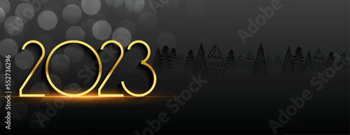 happy new year 2023 black banner with bokeh effect