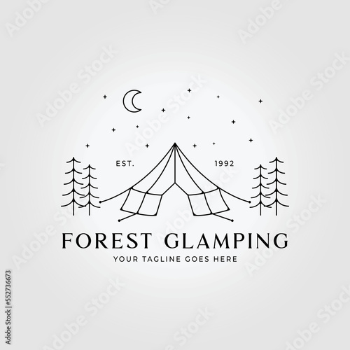 line art glamping logo with moon in the night vector illustration design