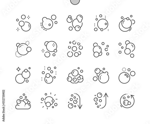 Bubbles. Soap foam, water, fizzy drink, oxygen bubble. Effervescent effect. Pixel Perfect Vector Thin Line Icons. Simple Minimal Pictogram