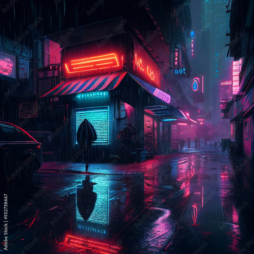 A cyberpunk city neon lights at night created with generative AI ...