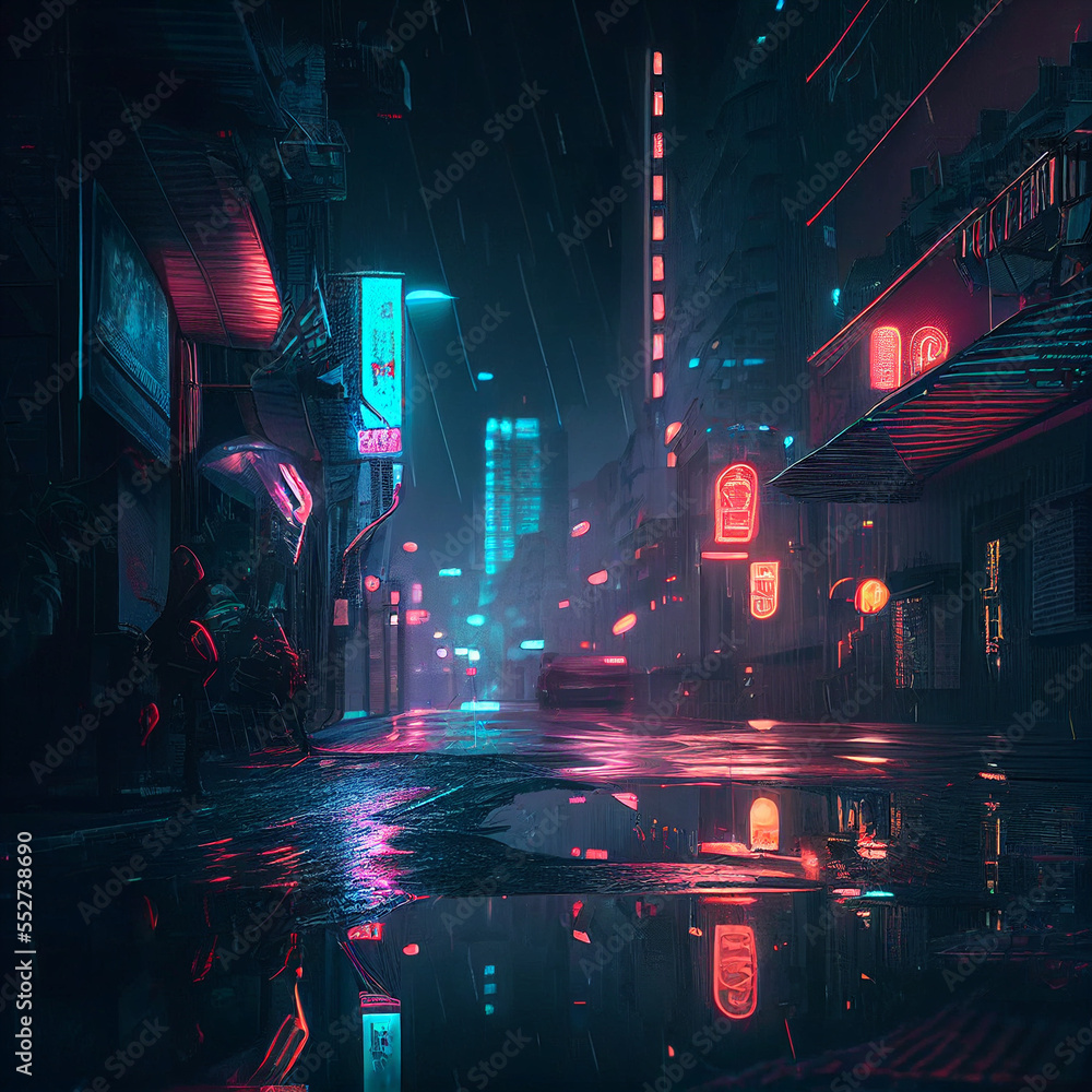 A cyberpunk city neon lights at night created with generative AI ...