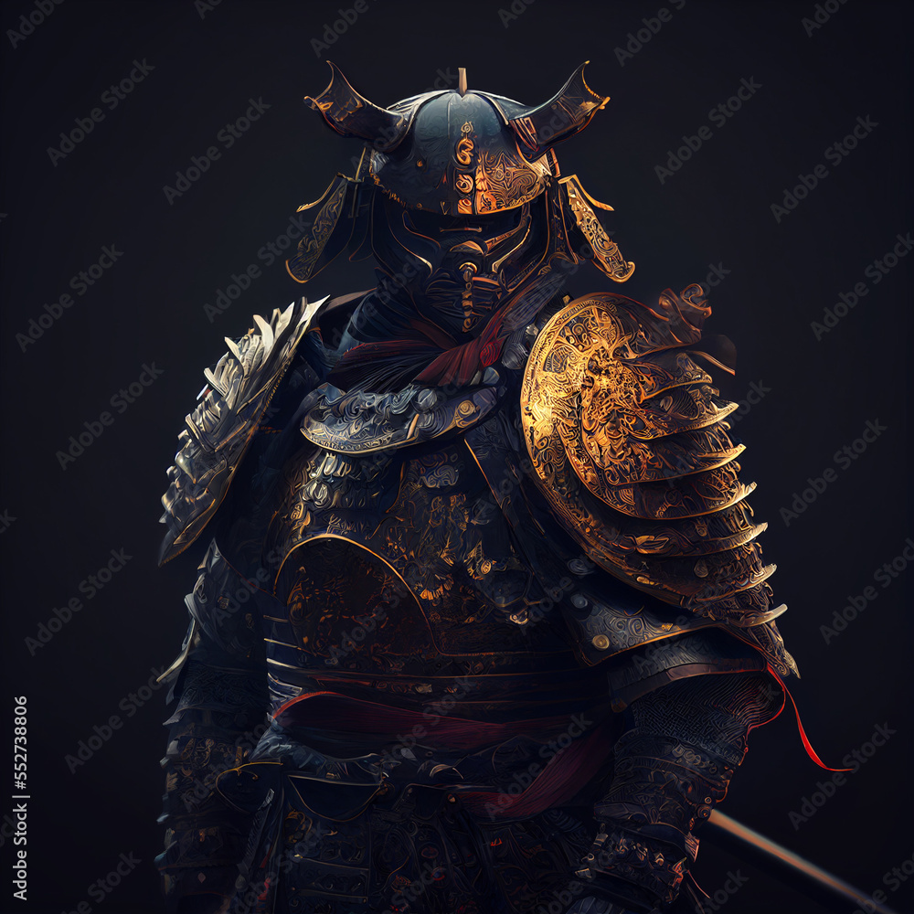 Fully armored samurai with sword and shield created with generative AI ...