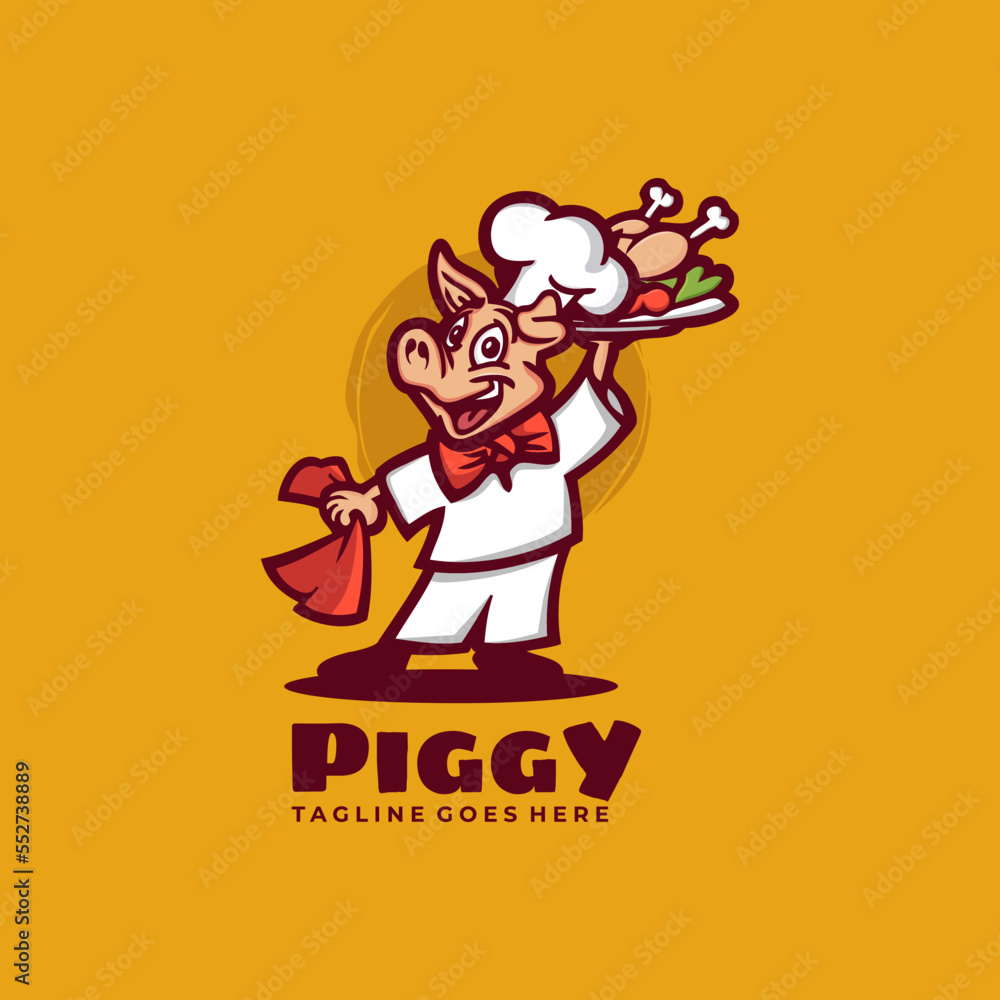 Mascot Cartoon Character Chef Piggy Logo Design Vector Illustration Template Idea