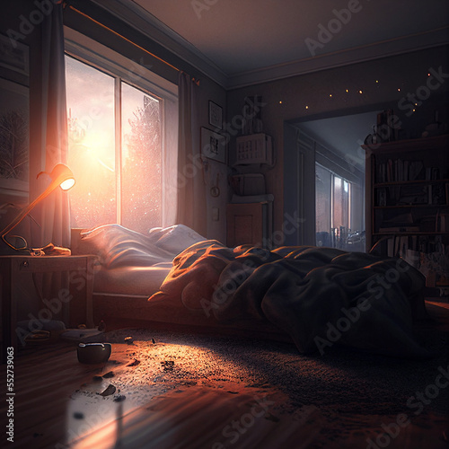 Obraz na płótnie Bedroom woke from a dream created with generative AI technology