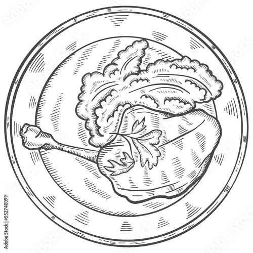 duck confit france food cuisine isolated doodle hand drawn sketch with outline style