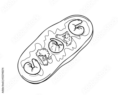 Doodle style Japanese bruschetta with broccoli and shrimp. 
